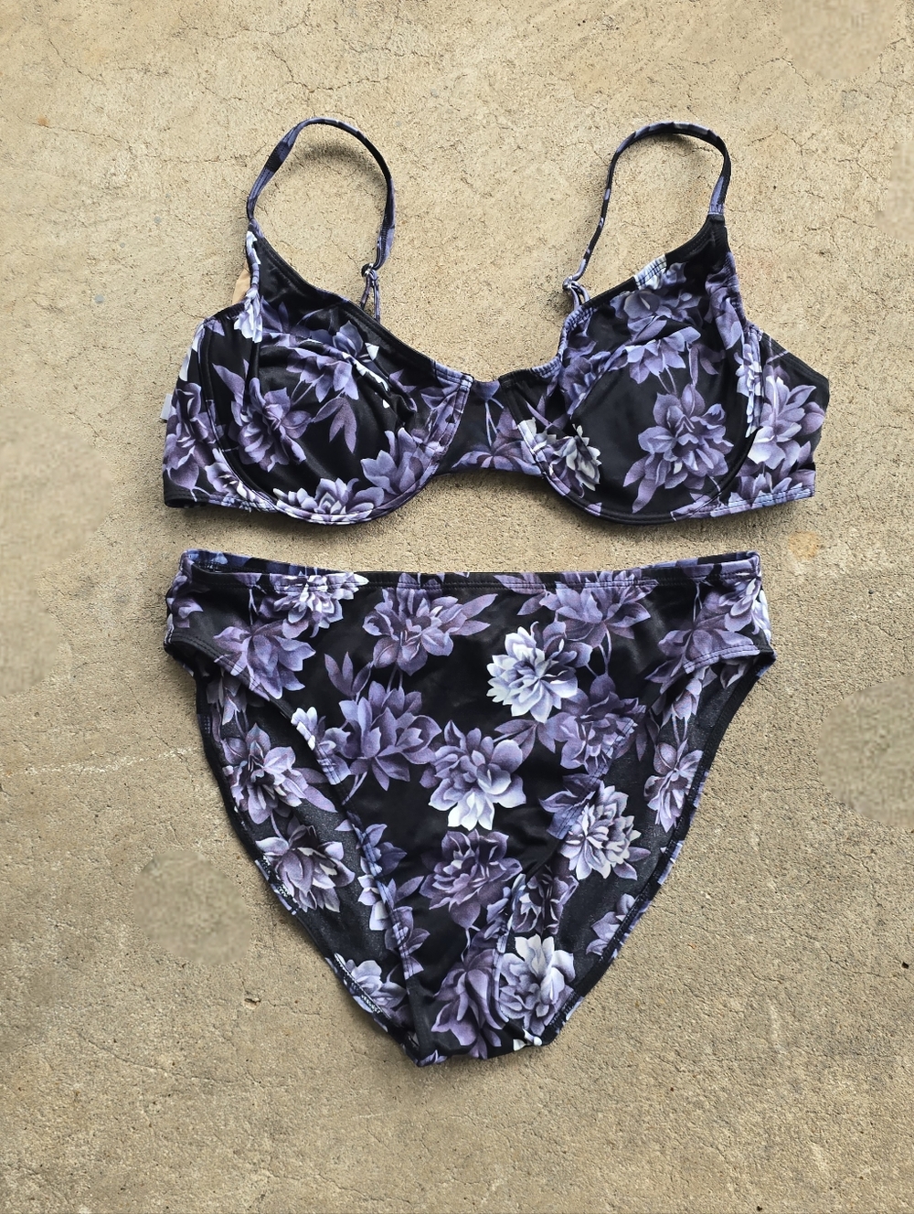 vtg 80s dark floral swimsuit bikini Size 18 Fairy Whimisigoth